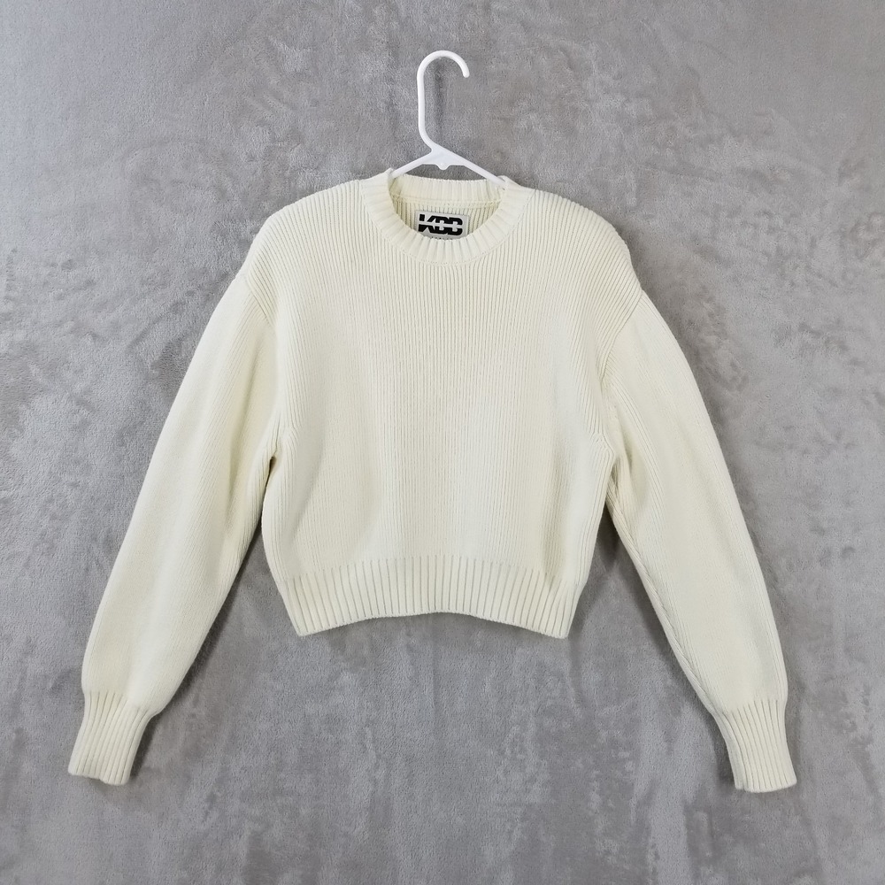 KBB by KAHLANA Women Long Sleeve 'The Shoulder Pad Sweater' XS Cream Chunky Knit
